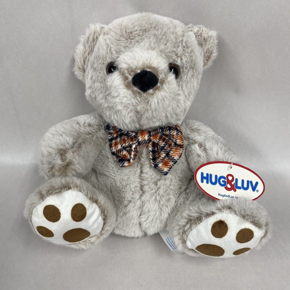 Hug & Luv Teddy Bear Stuffed Animal Plush Super Soft Bow Tie - Tan / Brown